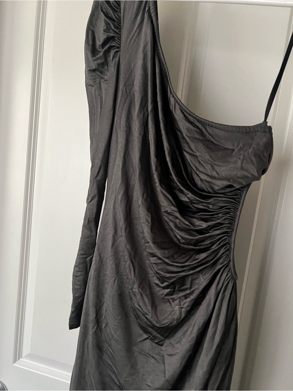 Kardashian Kollection One-Shoulder Ruched Dress - Black/ Dark grey